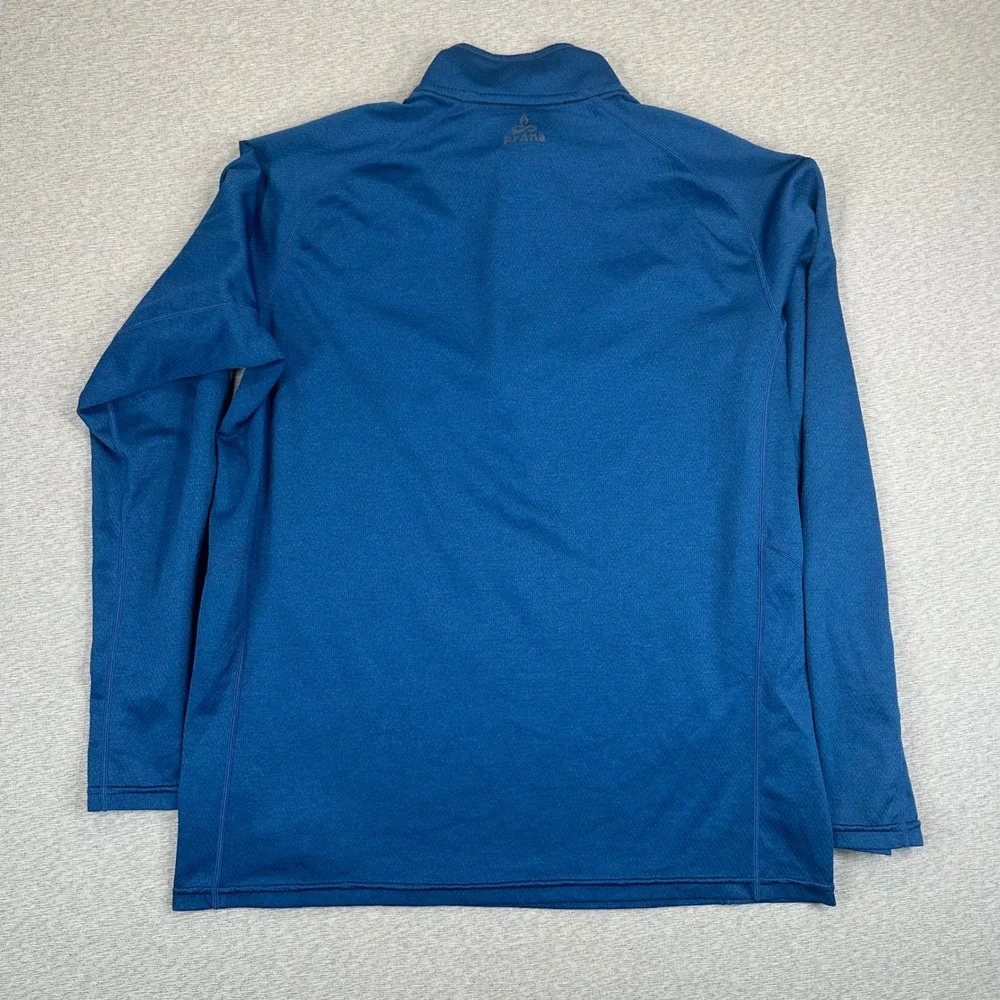 Prana 1/4 Zip Pullover Mens M‎ Blue Textured Grid Fleece Jacket Outdoors Hiking